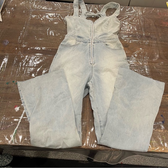 Free People light Blue crvy on 2nd ave one piece Jumpsuit with Wide Legs - Picture 3 of 16